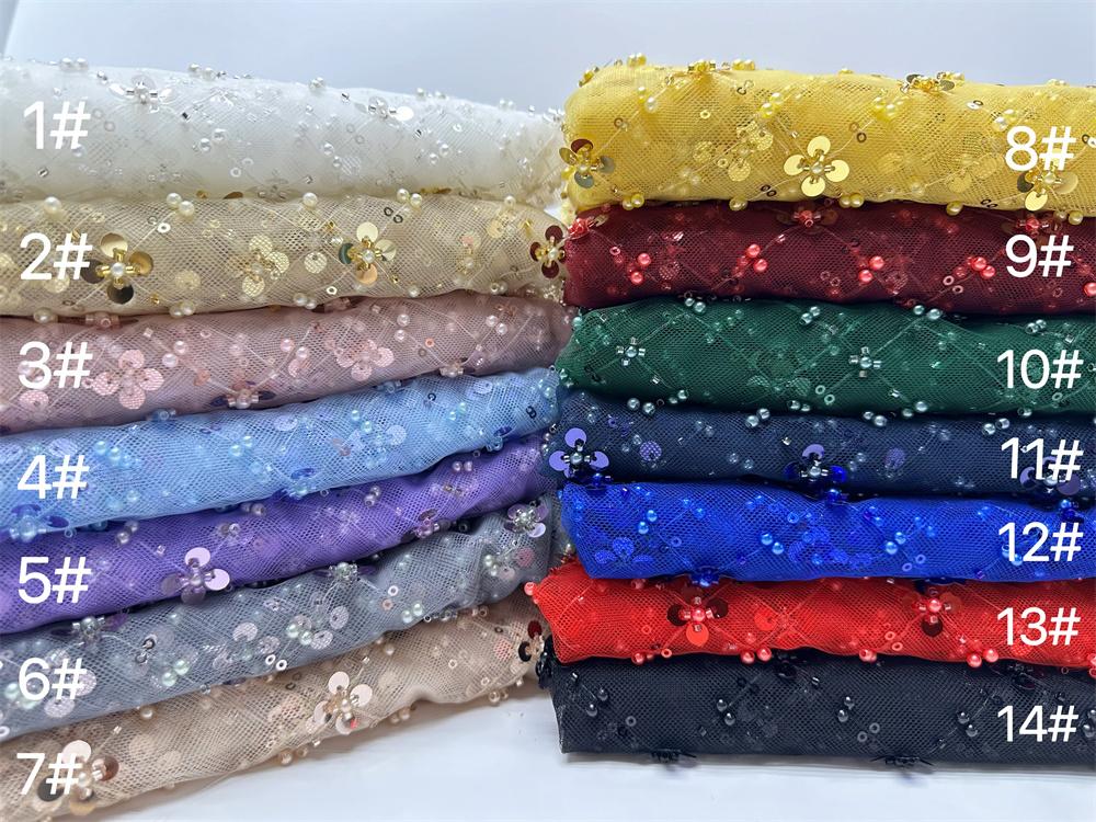 Золотая африканская кружевная ткань из тюля 2025 Французская сетка с пайетками Ткань для шитья Вышивка бисером Кружево Тюль Сетка Нигерия Платье 5 ярдов