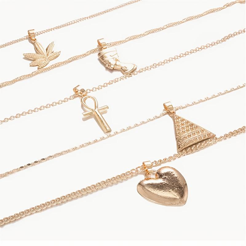 Ожерелье из кленового листа, кулон «Любовь», преувеличенная черная королева, женская модная бижутерия, пирамидальная ключичная цепочка, египетский фараон, многослойные изящные украшения