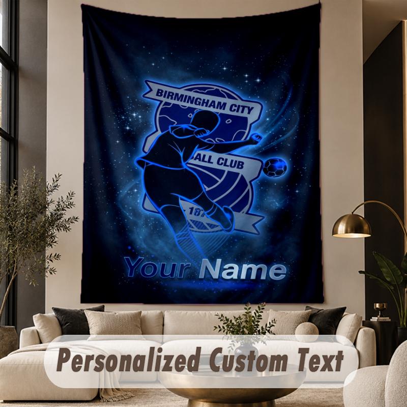 Custom Text Tapestry BIRMINGHAM CITY Football Print Wall Tapestry Indoor Living Room Wall Decor