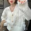 Sweet and Gentle Wind Soft Waxy Sweater Women's Early Autumn Hollow Bow Knitted Cardigan Jacket Long Sleeve Top