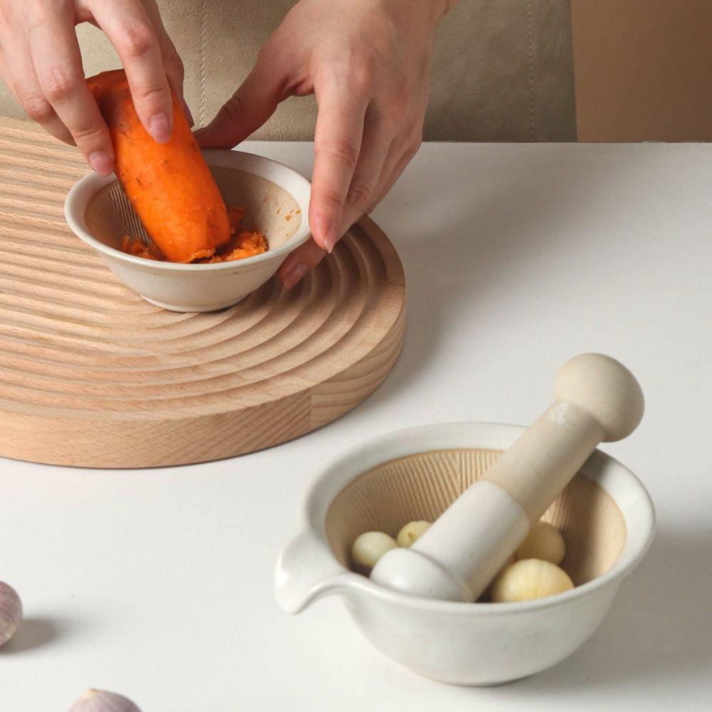 Ceramic Rice Paste Bowl Manual Garlic Mortar Pestle Easy To Clean Grinding Bowl Rod Set Spice