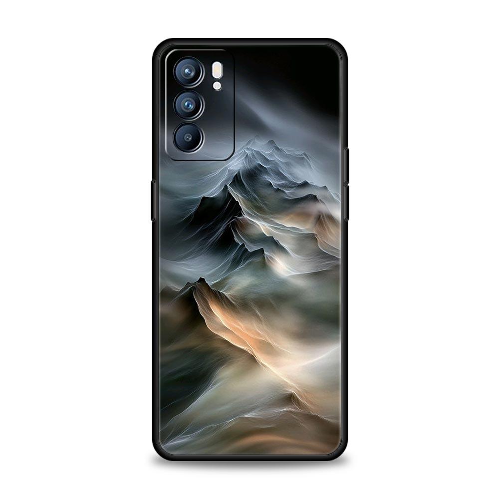 Черный чехол с изображением горной вершины для Oppo Reno 13 12 11 10 7 F Find X5 X6 A98 A80 A79 A78 A57 A54 A31 A17 Pro 5G Мягкий чехол из ТПУ