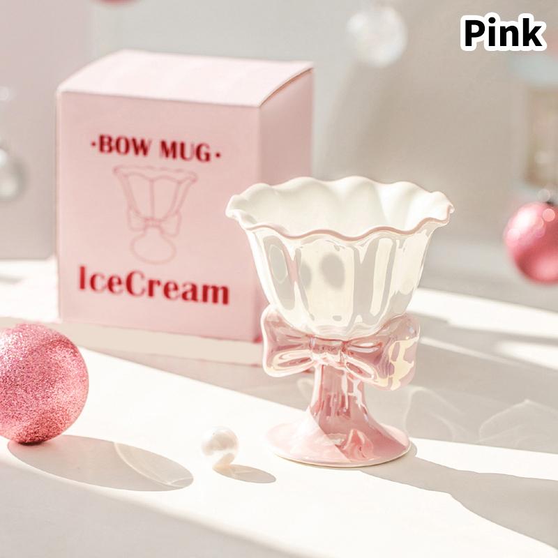180Ml Bowknot Ceramic Ice Cream Cup Exquisite Dessert Cup Milk Mug Drinkware Photo Props Birthday Gift Girls Gift Party Favors