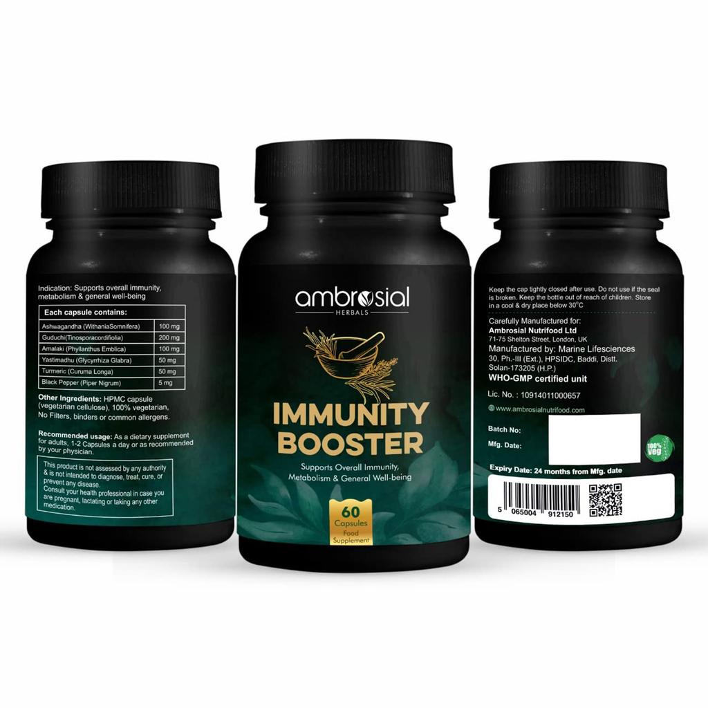 AMBROSIAL травяные добавки для повышения иммунитета со смесью 6 натуральных трав (Упаковка 1-60 капсул)