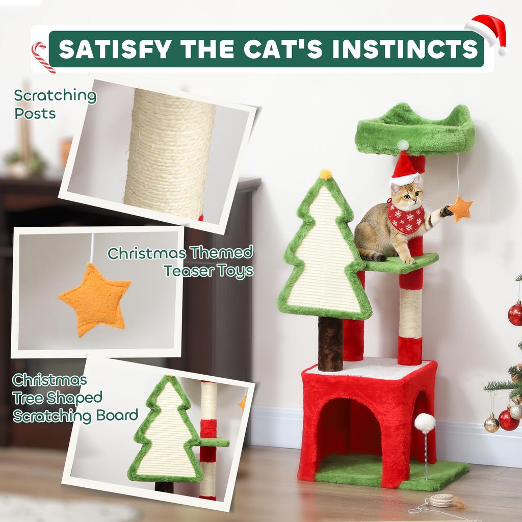Christmas Cat Tree 120cm Cat Tower With Scratching Post And Board Platform Toys Green
