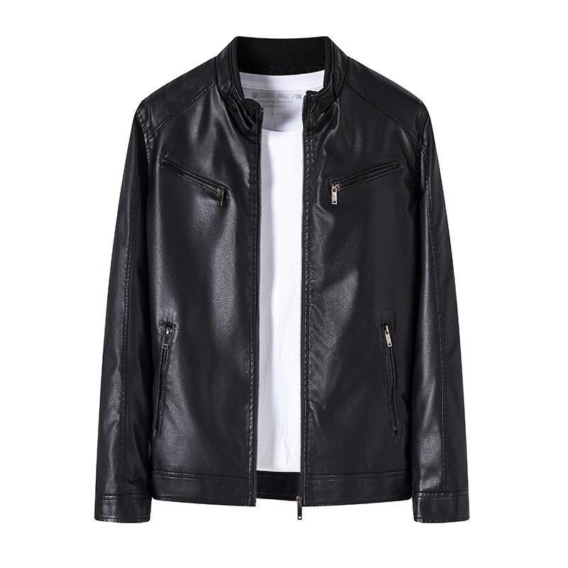 New top leather jacket men's PU leather jacket autumn and winter trend stand-up collar locomotive clothing tooling jacket