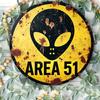 Vintage Area Alien Metal Sign Retro UFO Tin Wall Art for Home Bar Cafe Decor Circular Wall Decor for Office Man Cave