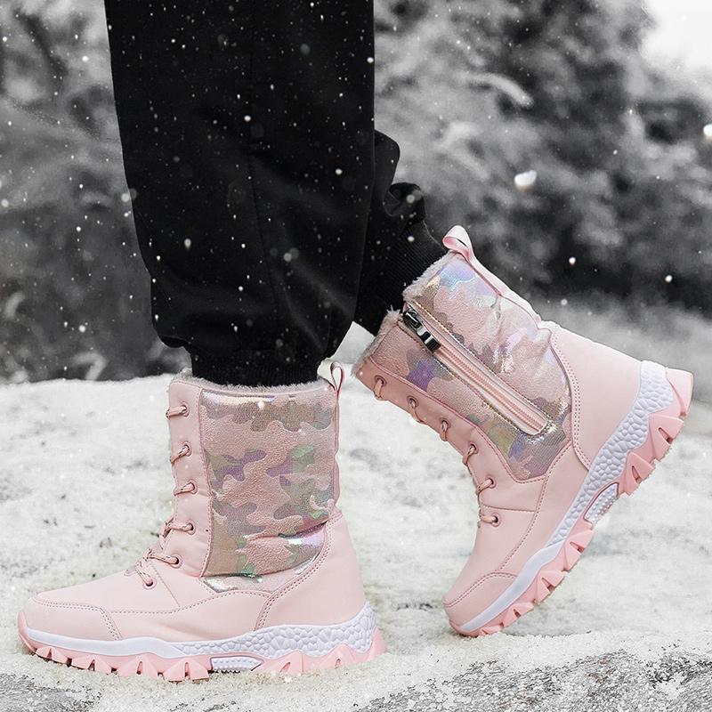Winter Children's and Girls' Plus Size Anti Slip Wear-resistant Fashionable Warm and Plush High Top Snow Boots Cotton Boots 31-40