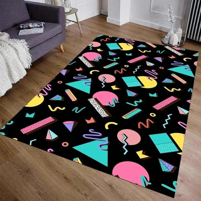 Bowling Alley Arcade Retro Rug – 90s Vintage Carpet for Gamer Room Home Theater, Non-Slip Floor Mat with Star Pattern