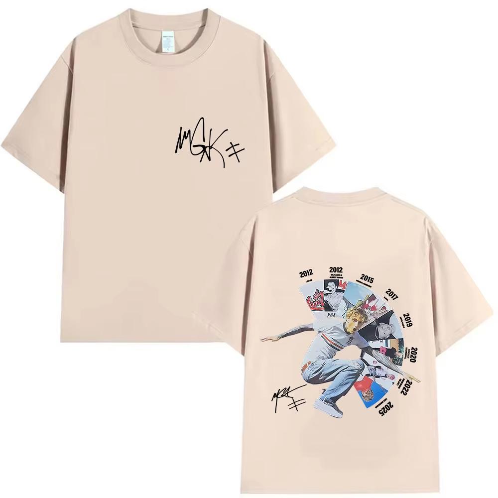 Рэпер MGK Lost Americana Tour 2026 Футболки с принтом Machine Gun Kelly Повседневная футболка с круглым вырезом Модная хлопковая футболка высокого качества