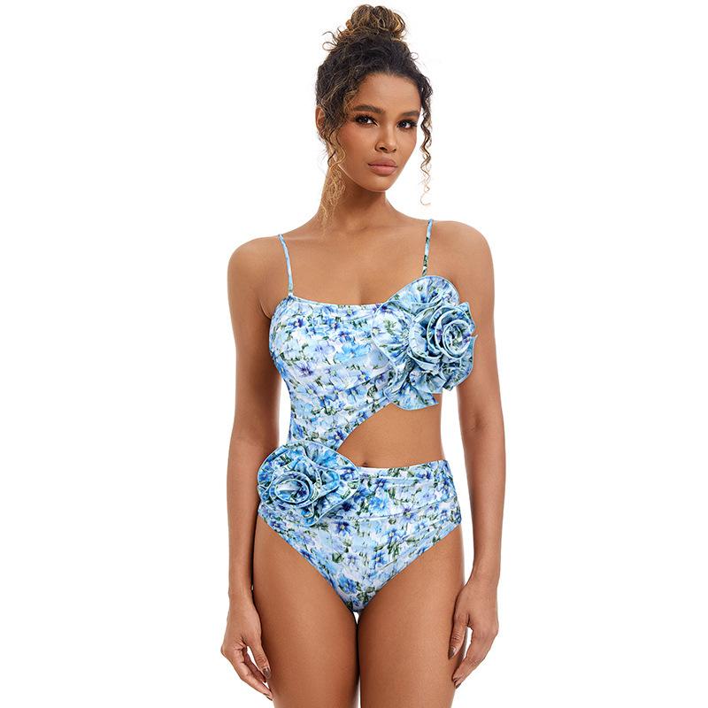 1011 European and American new flower decoration or hollow one-piece swimsuit women's wrap skirt
