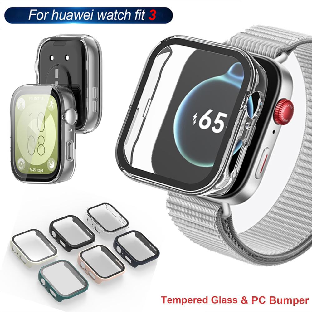 Стекло + чехол для Huawei Watch Fit 3, универсальная защита экрана, жесткий ПК-бампер, чехол для часов из закаленного стекла для Huawei Watch Fit 3
