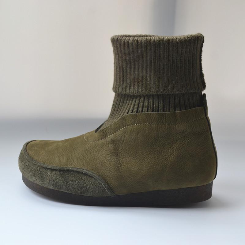 Модные винтажные женские сапоги Ботильоны из коровьей кожи на плоской подошве Ботильоны-носки с эластичной резинкой
