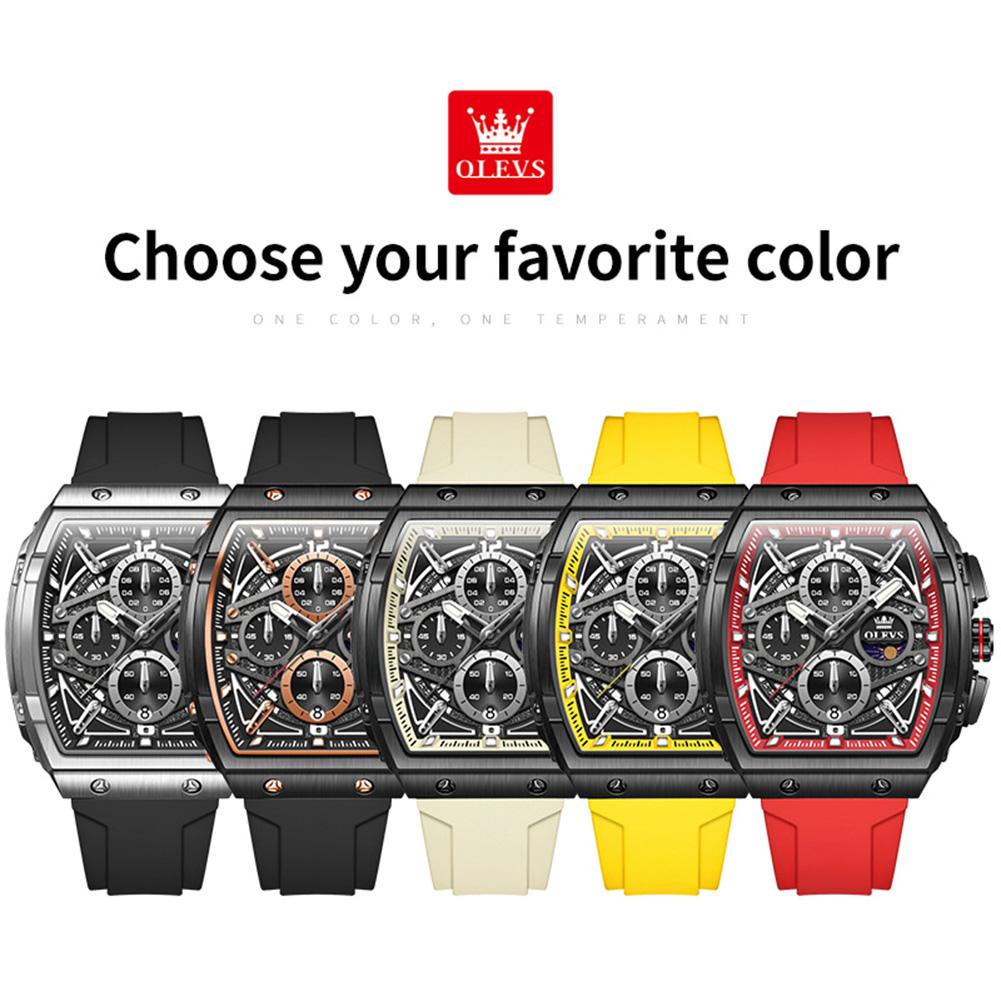 Men's Watches Hollowed Quartz Wristwatch Silicone Strap Tonneau Large Dial Design Waterproof Luminous Watch