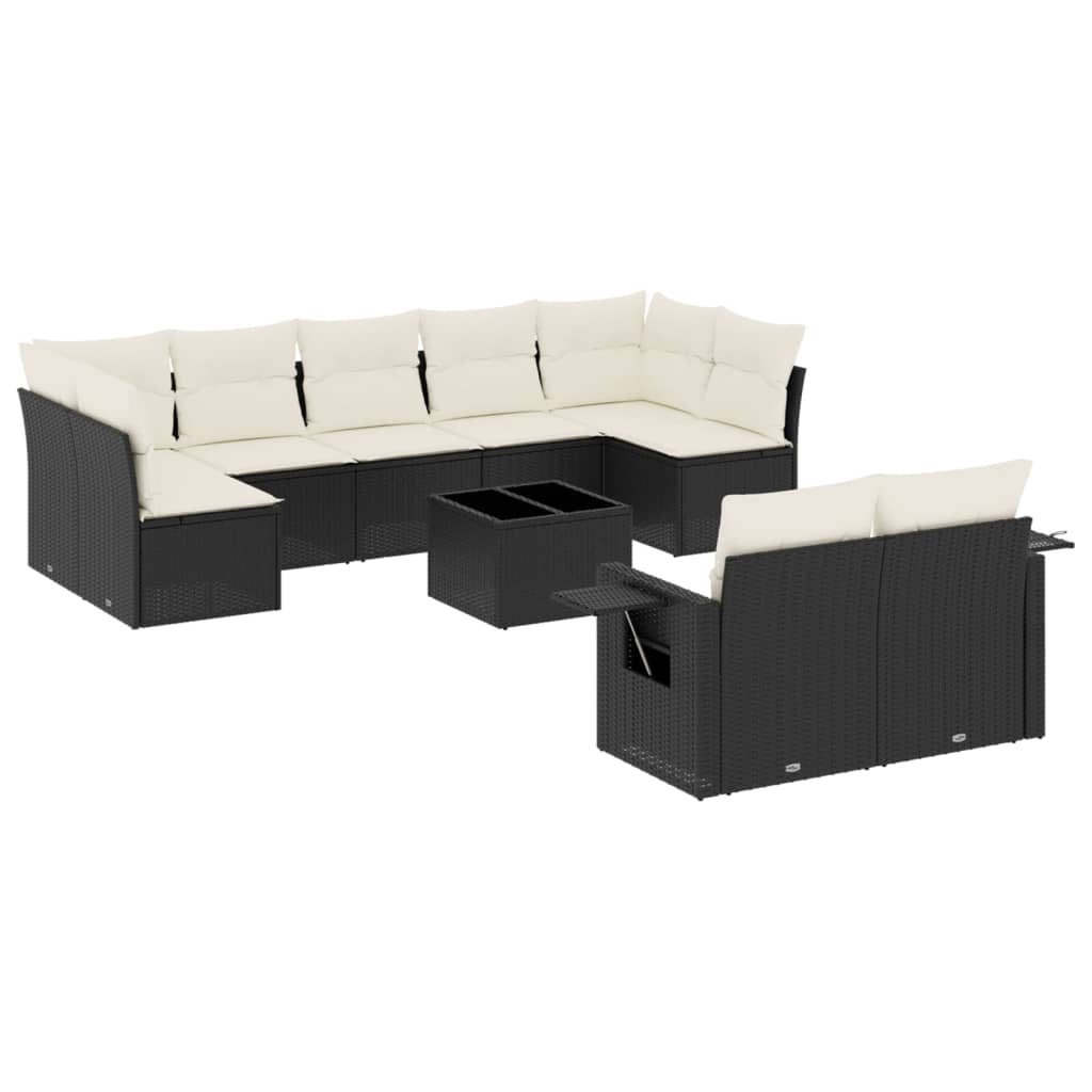 10 piece Garden Sofa Set with Cushions Black PE Rattan