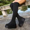 Модные Новые Женские Массивные Ботфорты на Платформе, Толстый Высокий Каблук, Длинная Обувь, Женские Большие Размеры, Облегающие Эластичные Осенне-Зимние Ботильоны