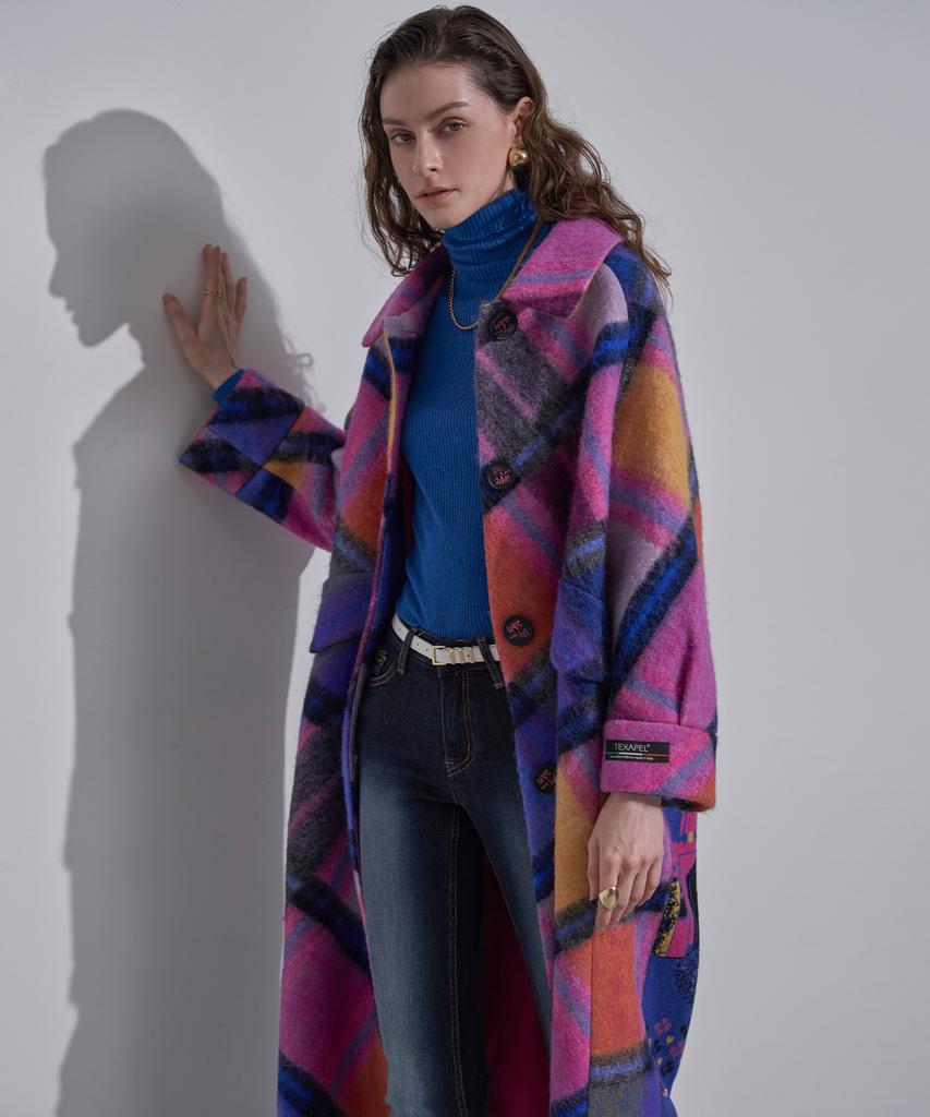 Lenic&Mccoy [Italian Imported Material] Color Block Check Handmade Wool Coat Mm12Ct203Hjy