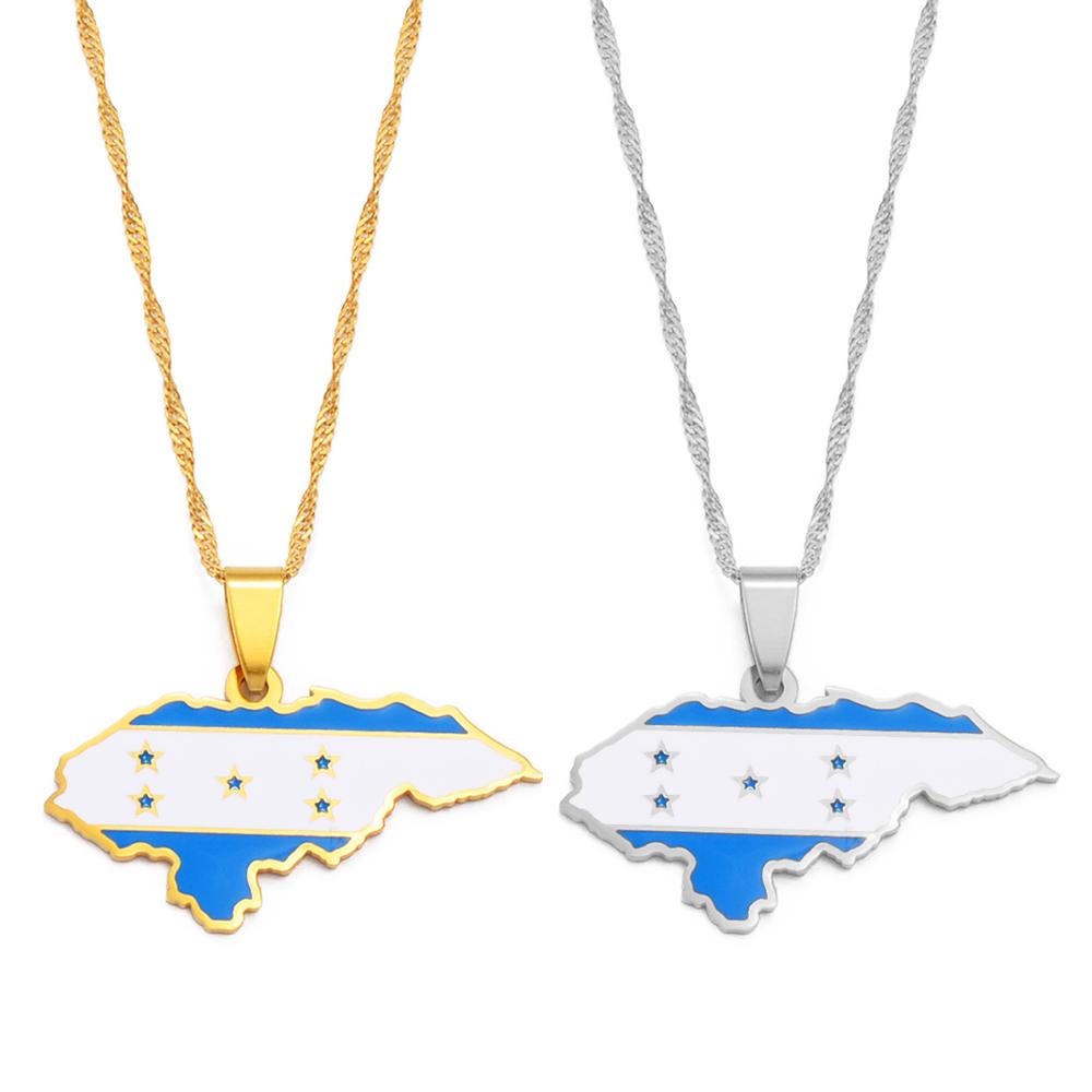 Anniyo NEW Honduras Map Flag Pendant Necklaces for Women Men Honduran Jewelry #273021