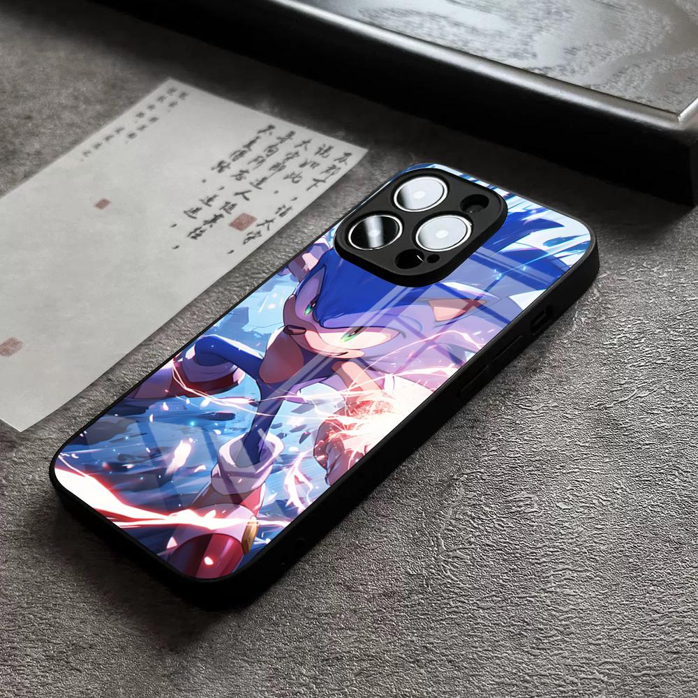 Cartoon S-Sonics Hedgehog Phone Case For IPhone 16 Pro Max 14 17 Air 12 15 11 13 Mini X XR XS Max SE Glass Cover