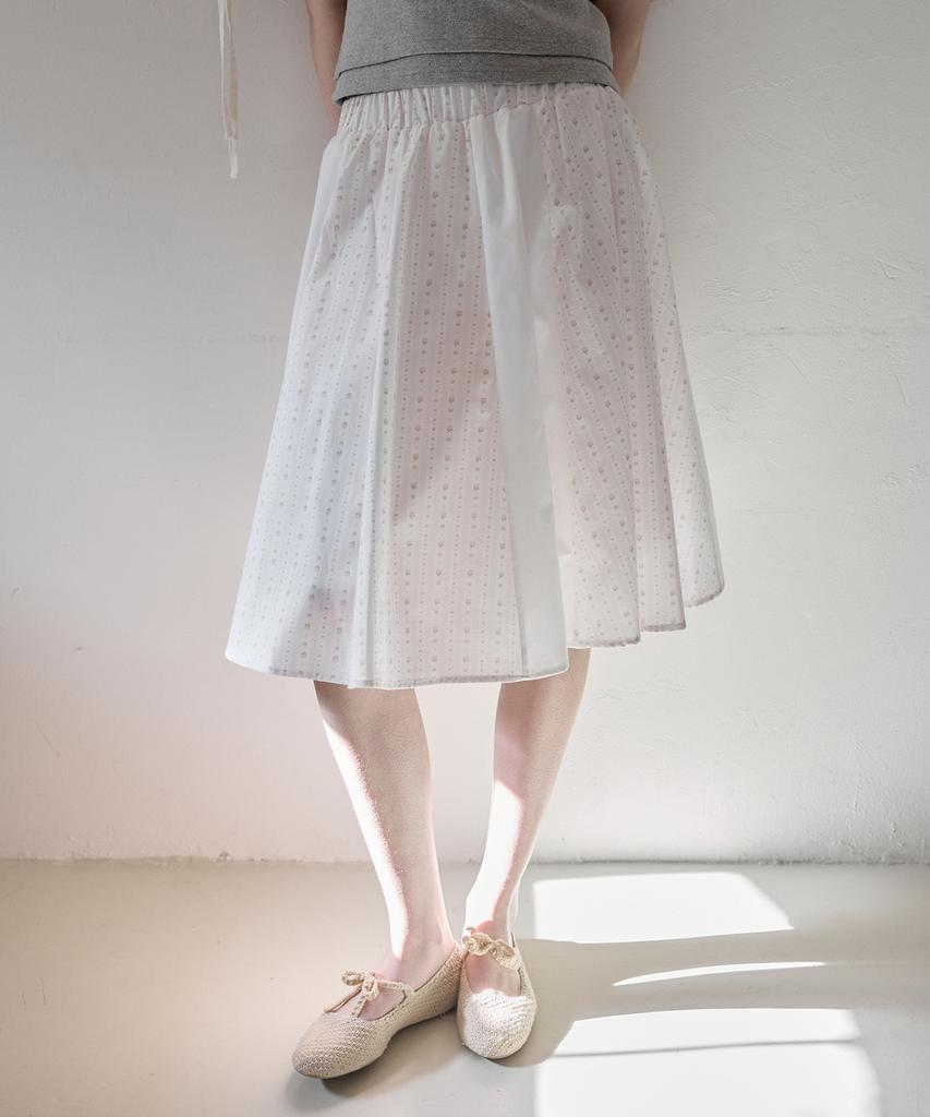 Letter From Moon Cottage Patchwork Midi Skirt (White)