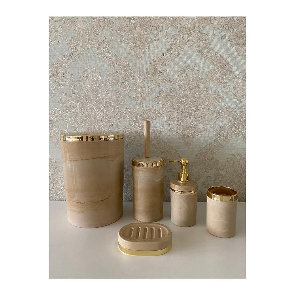 Набор для кремовой ванны с кусочком мрамора / держатель для туалетной щетки, дозатор жидкого и твердого мыла, мусорное ведро, держатель для зубной щетки