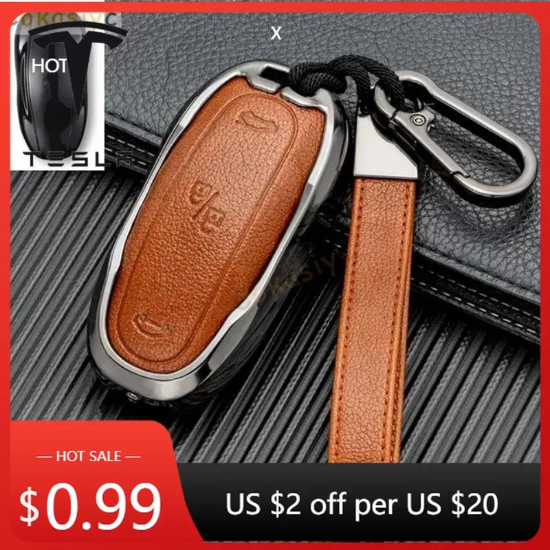 Car Sticker 2025 New Tesla for Tesla Model S Model 3 Model X Accessories Car Key Case Cover with Belt Aluminum Alloy Key Shell S