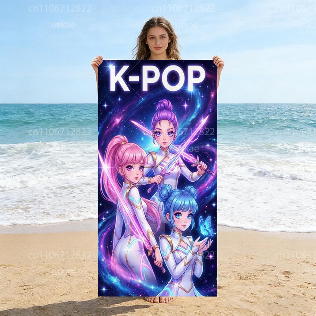 Микрофибровое пляжное полотенце в стиле K-POP, легкое впитывающее полотенце для активного отдыха, путешествий, кемпинга