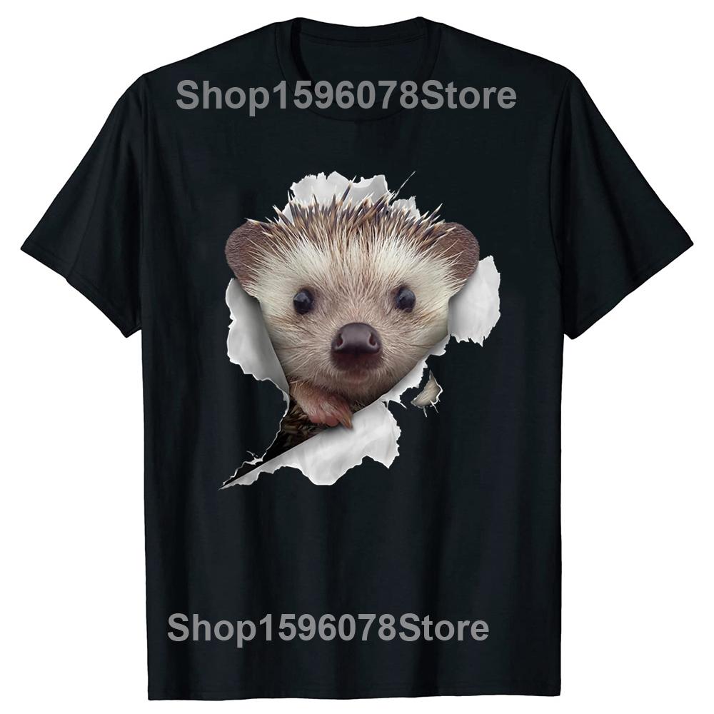 Funny Cute Hedgehog Art Pet Lover T Shirts Tee Tops Round Neck Short-Sleeve Fashion Tshirt Clothing Casual Basic T-shirts