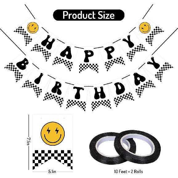 One Happy Dude Birthday Banner Hippie Groovy Smile Face Bunting Garland Handmade Party Paper Banner for First Birthday Party Baby Shower Backdrop