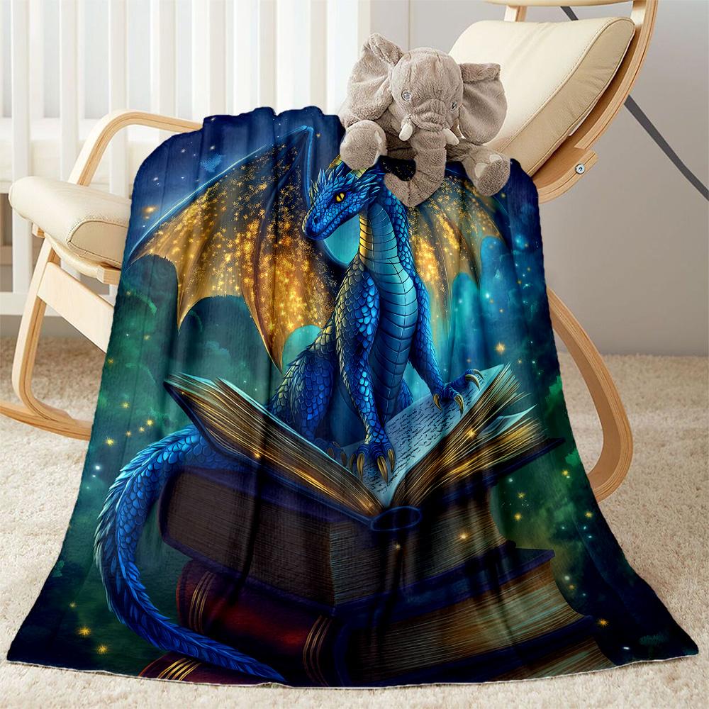 Dragon Reading Magic Book flannel,Lightweight,Flannel Blanket,Comfortable Blanket, Sofa Blanket, gift blankets,Holiday gift blanket Blankets