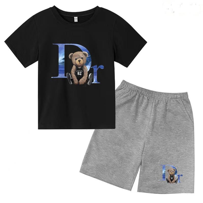 Kids Summer New Hot T-shirt Black Top 3-12Years Boys Girl Brand Breathable Short-sleeved+Shorts 2P Casual Coat Sport Jogging Set