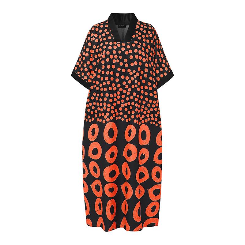 Oversized Women V Neck Half Batwing Sleeve Polka Dots Print Casual Loose Maxi Dress
