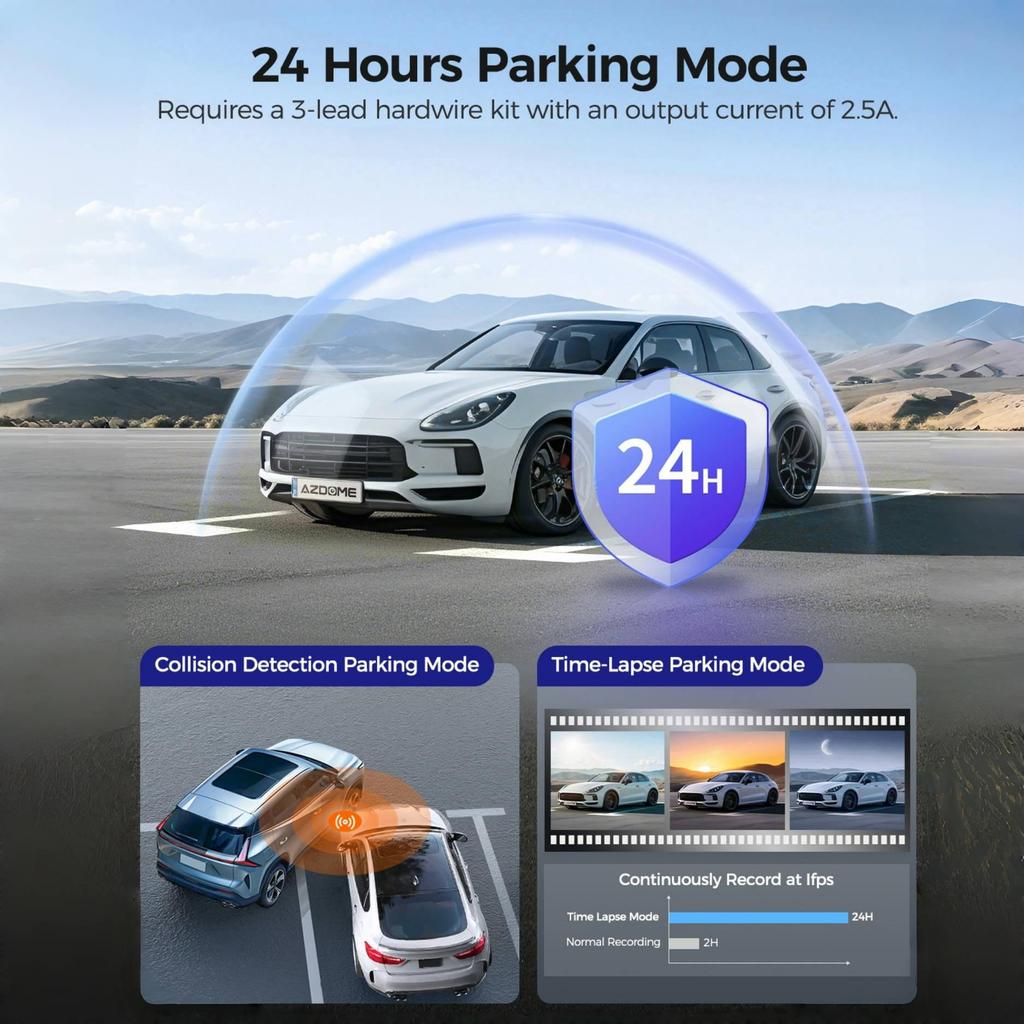 Автомобильный видеорегистратор 4K AZDOME GS63H Pro с 2 камерами переднего и заднего вида, видеорегистратор, 2,4-дюймовый экран с ночным видением, Wi-Fi, GPS-регистратор