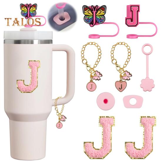 9 шт. портативный набор для пробок для соломинок с буквами и бабочками, аксессуары для чашек объемом 30 унций и 40 унций, многоразовые силиконовые крышки для соломинок с рисунком, цепочка с подвесками