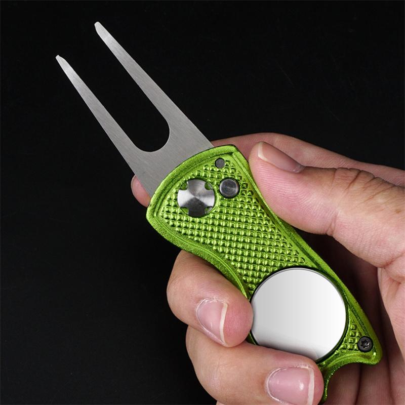 1/2pc Foldable Golf Divot Repair Tool with Golf Ball Tool Pitch Groove Cleaner Golf Accessories Putting Green Fork Training Aids
