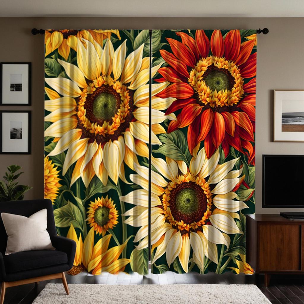 2 шт. HD полноразмерная садовая декоративная занавеска с изображением подсолнуха, желтая занавеска с цифровой печатью, украшение для дома, стиль l