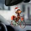 Christmas Tree Ornaments Lifelike Puppy Riding Bicycle Pendant 2D Flat Double-Printed Acrylic