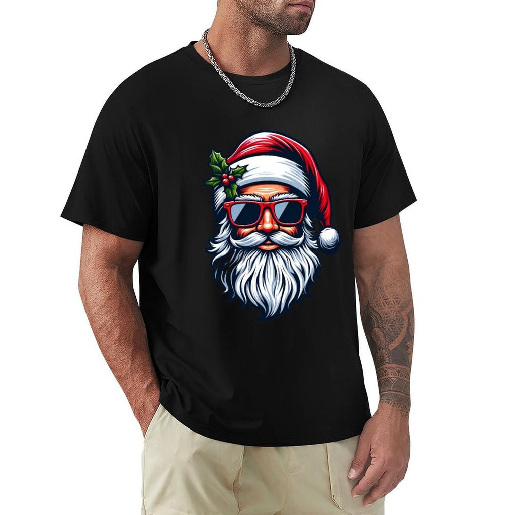 Cool Claus Stylish Santa With Sunglasses Holiday Illustration Tshirt Stylish Graphic Short Sleeve Top