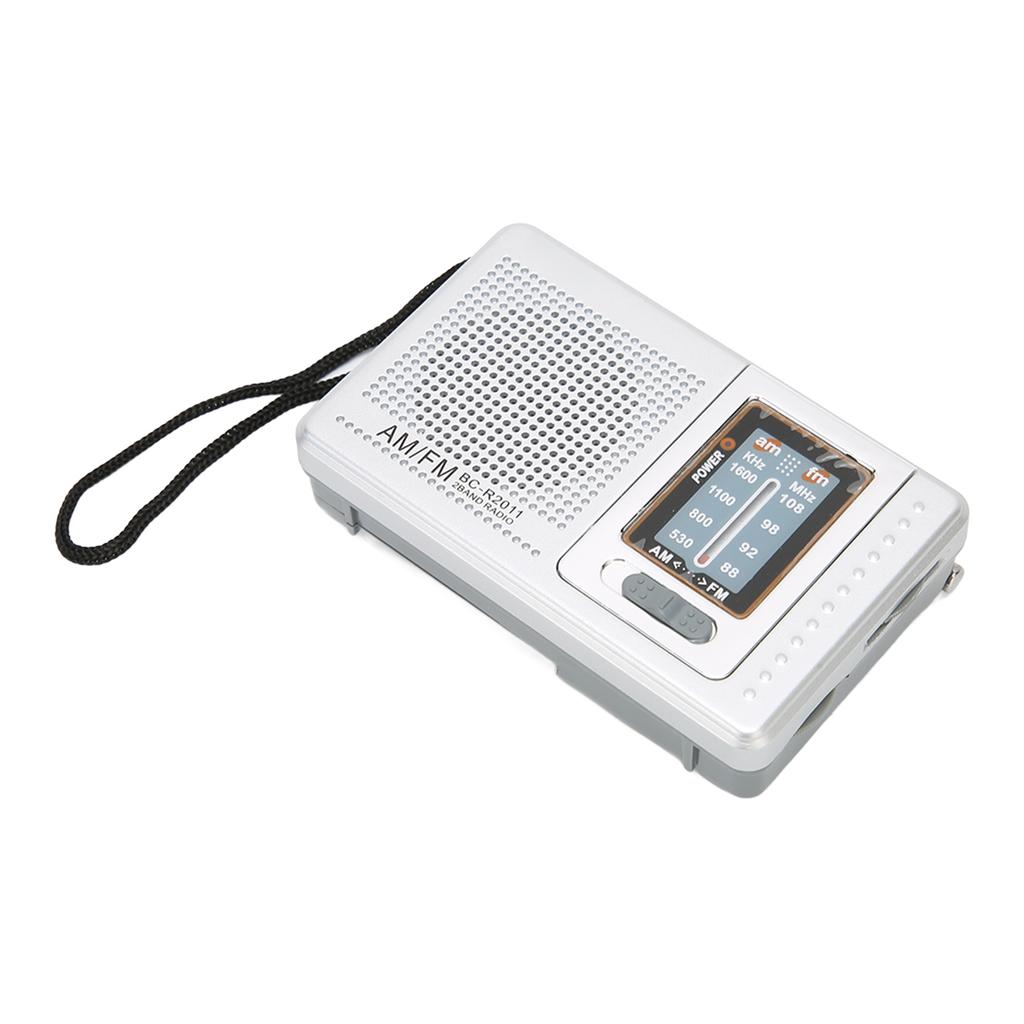 AM FM Radio Battery Operated Built In Speaker Portable Pocket Radio for Outdoor Travel Silver Grey