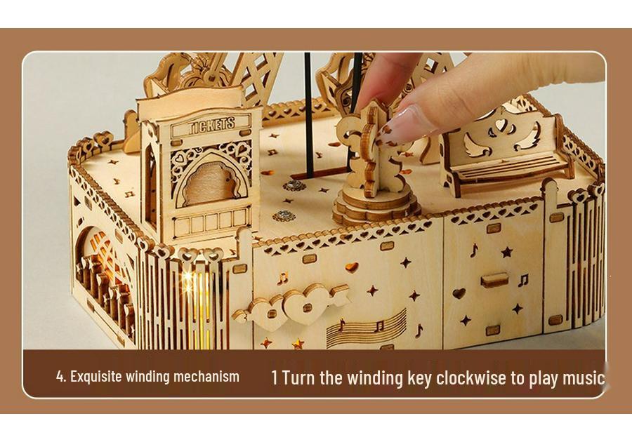Деревянное Музыкальное Колесо Обозрения 3D Пазл - Обучающая Игрушка Сделай Сам для Детей
