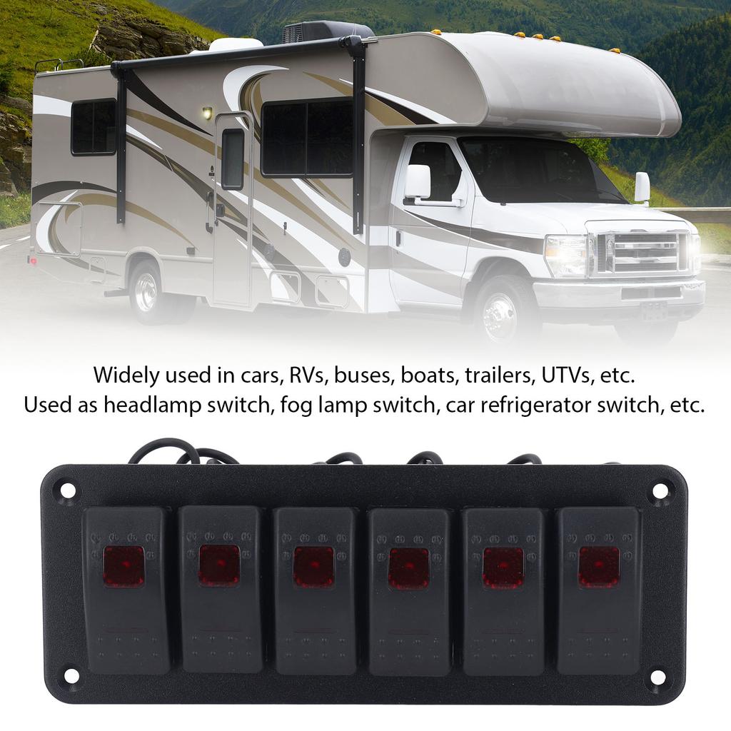 6 Gang Rocker Panel LED Backlit On Off Waterproof Circuit for Car RV Bus Marine Boat ATV UTV
