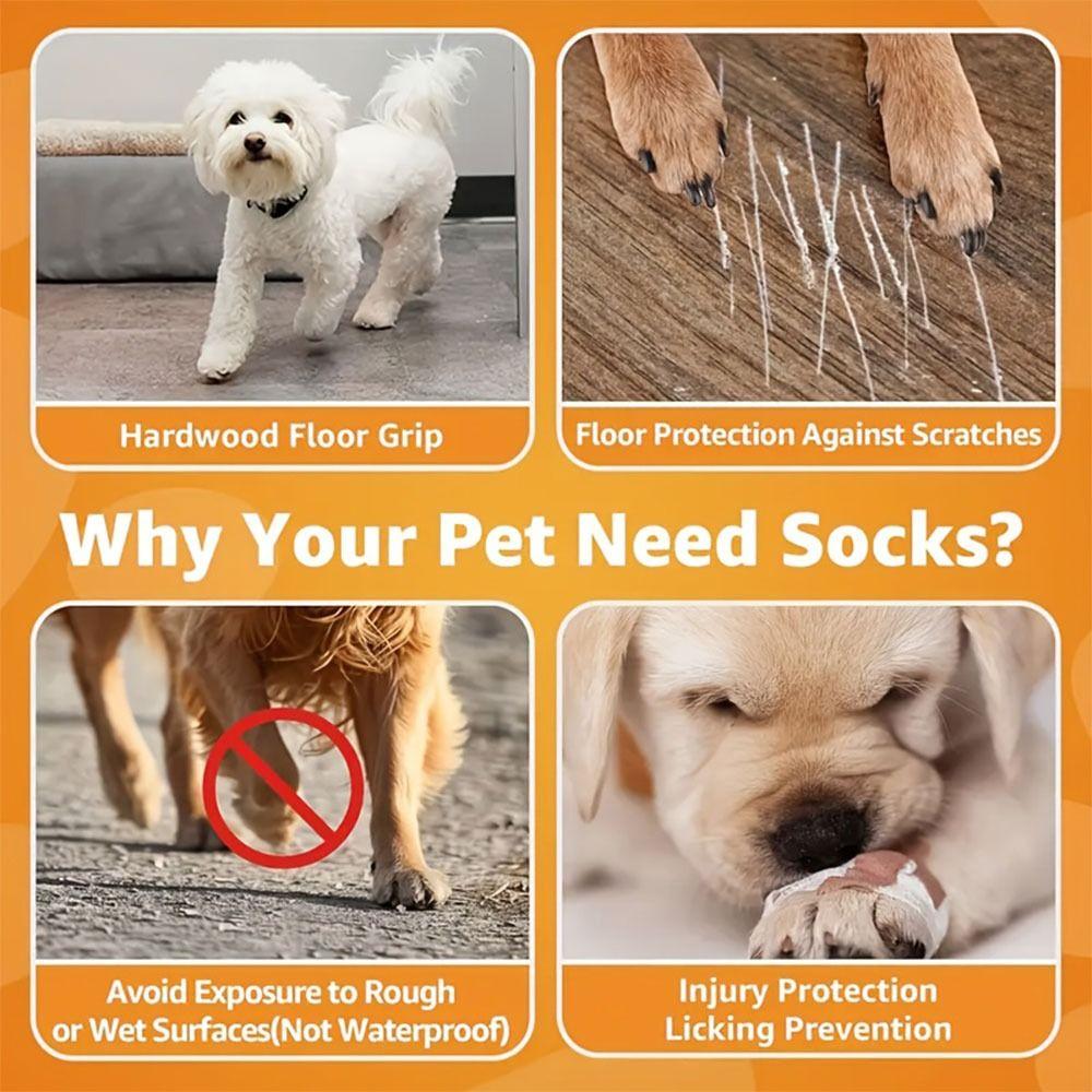 4PCS Anti-Slip Cozy Dog Socks Adjustable Band Pets Knitted Socks Paw Protection Socks Indoor