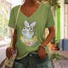 Летний топ с V-образным вырезом и принтом 3D-кролика, модные повседневные женские футболки с короткими рукавами