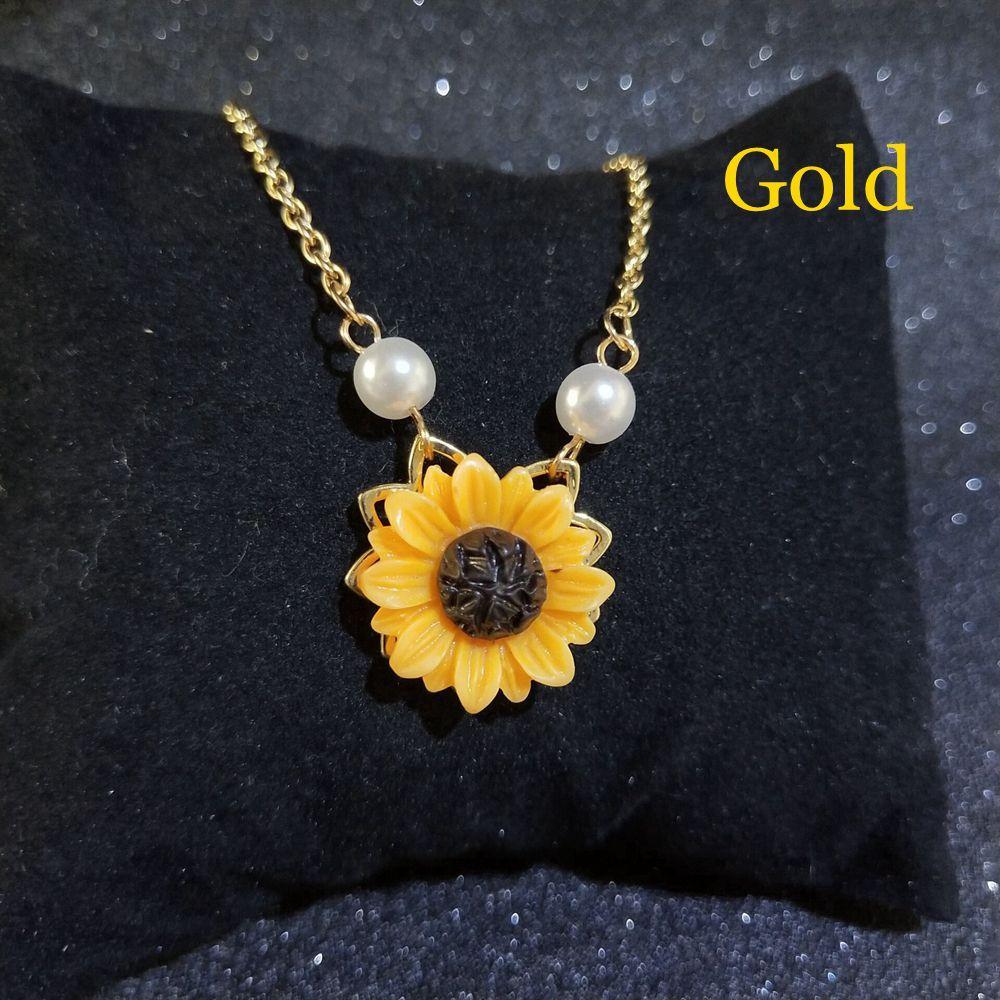 Women Romantic Jewelry Gold Plated Sunflower Necklace Chain Pearls Flower Pendant