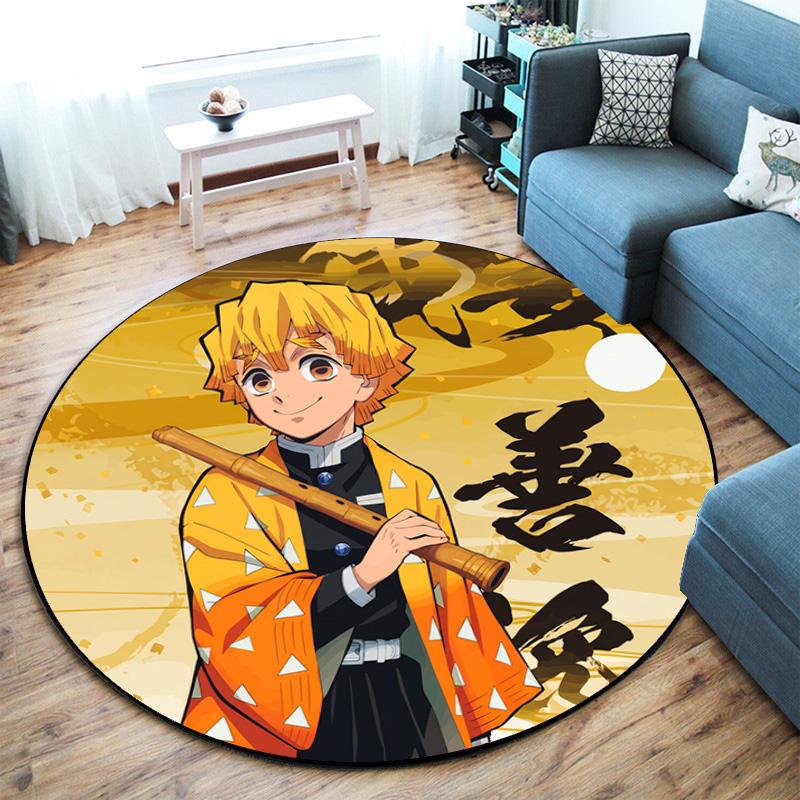 Classic Japanese-style cartoon Demon Slayer round rug, home soft decorative anti-slip yoga mat and chair mat, outdoor floor mat carpet K35