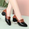 4.5cm Vintage Knit Pointed Toe Shallow Mouth Soft Leather Loafers Women Pumps 2025 Spring Med Block Heels Shoes for Office Mom