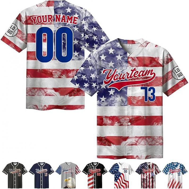 2026 Mens Short Sleeve Baseball Jersey Button Front Printed Sports Top