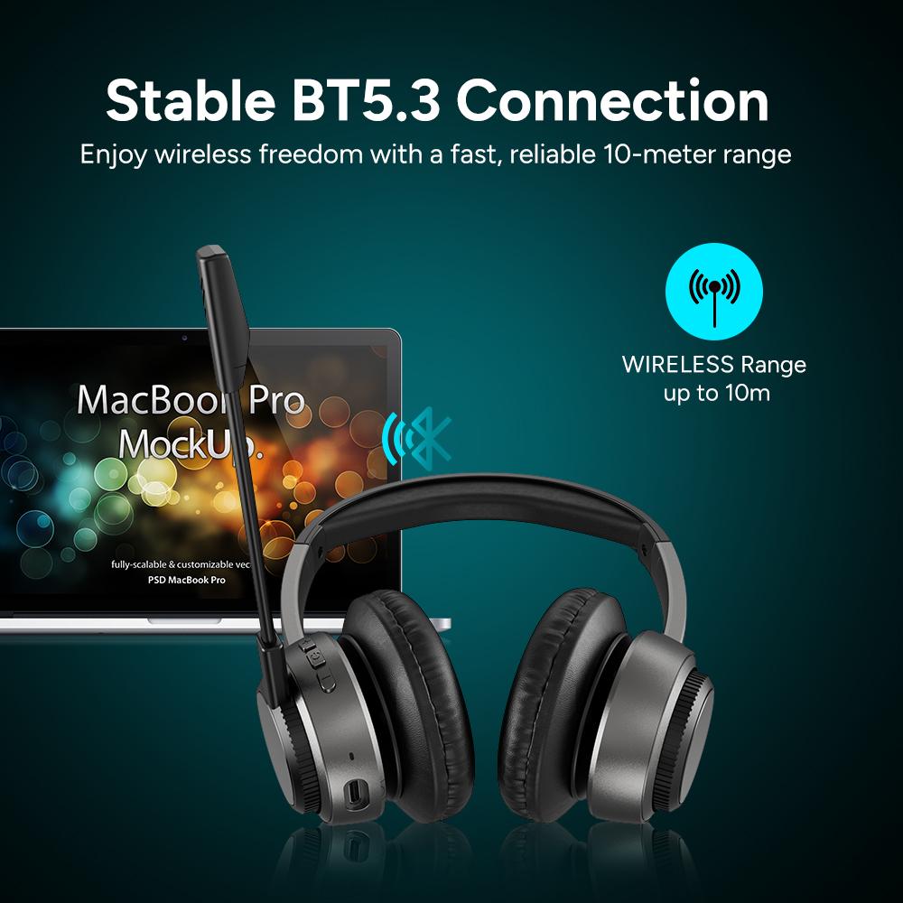 BT5.3 USB-C Wireless On-Ear Headphone with Rotatable Mic and Volume Controller for Call Centers and PC Meetings