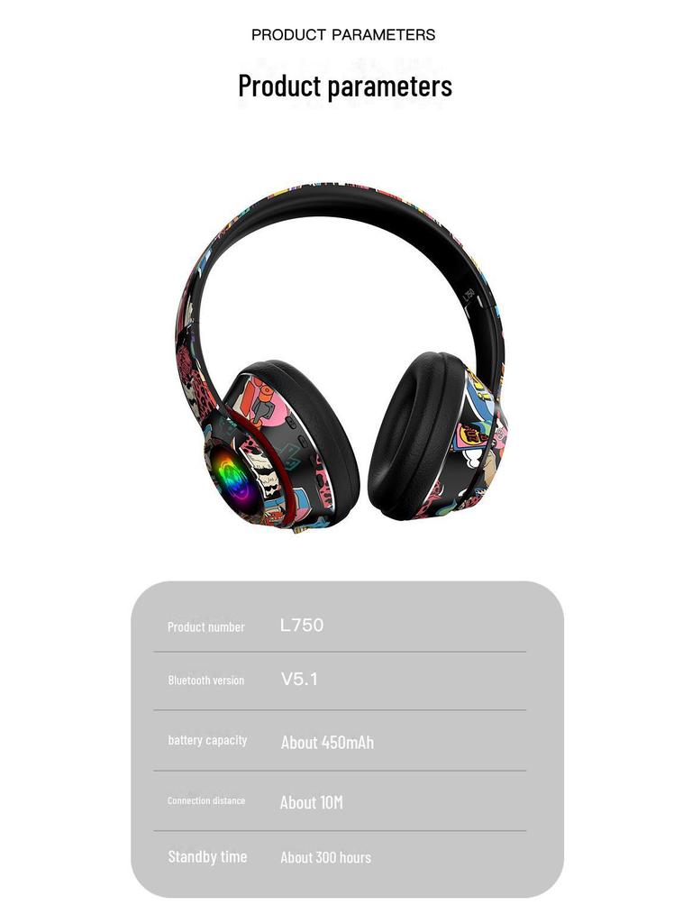 Модные наушники Graffiti Bluetooth: Беспроводные, шумоподавляющие, полноразмерные наушники для спорта и игр. Универсальная совместимость.