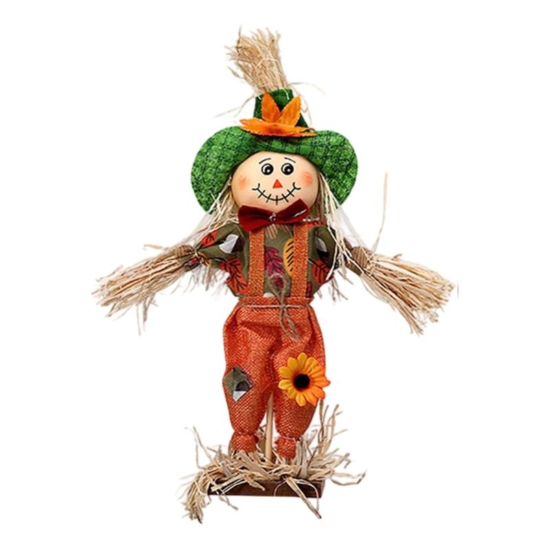 Handcrafted Harvest Witch Ornament With Dried Grass Materials Scarecrow Tabletop Decoration for Harvest Festival